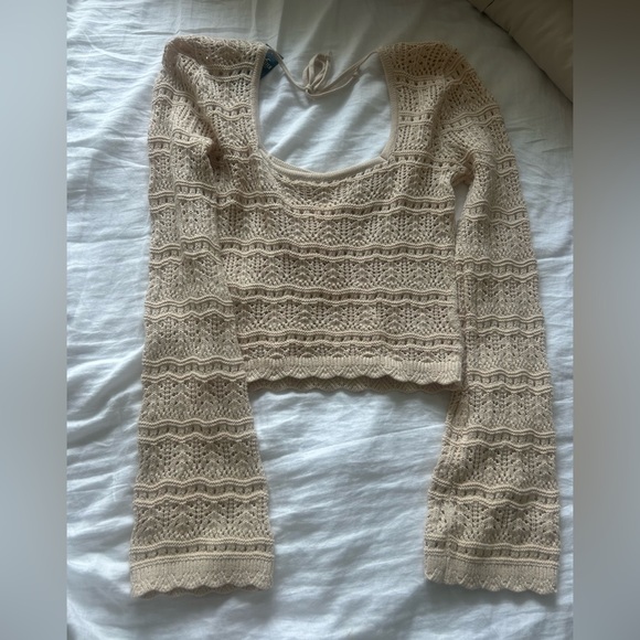 Hollister Sweaters - Hollister Crochet Knit Crop Top; Light Beige